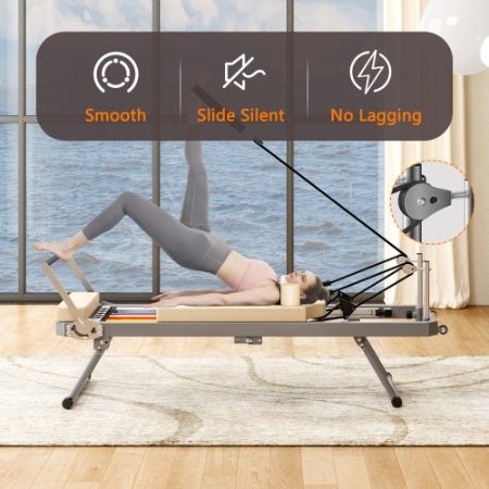 Pilates Reformer Machine For Home Gym Workout, Foldable Pilates Equipment With High Strength Alloy Springs For Beginners, Up To 330lbs